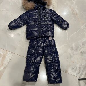 Moncler Shiny Navy Puffer Snowsuit